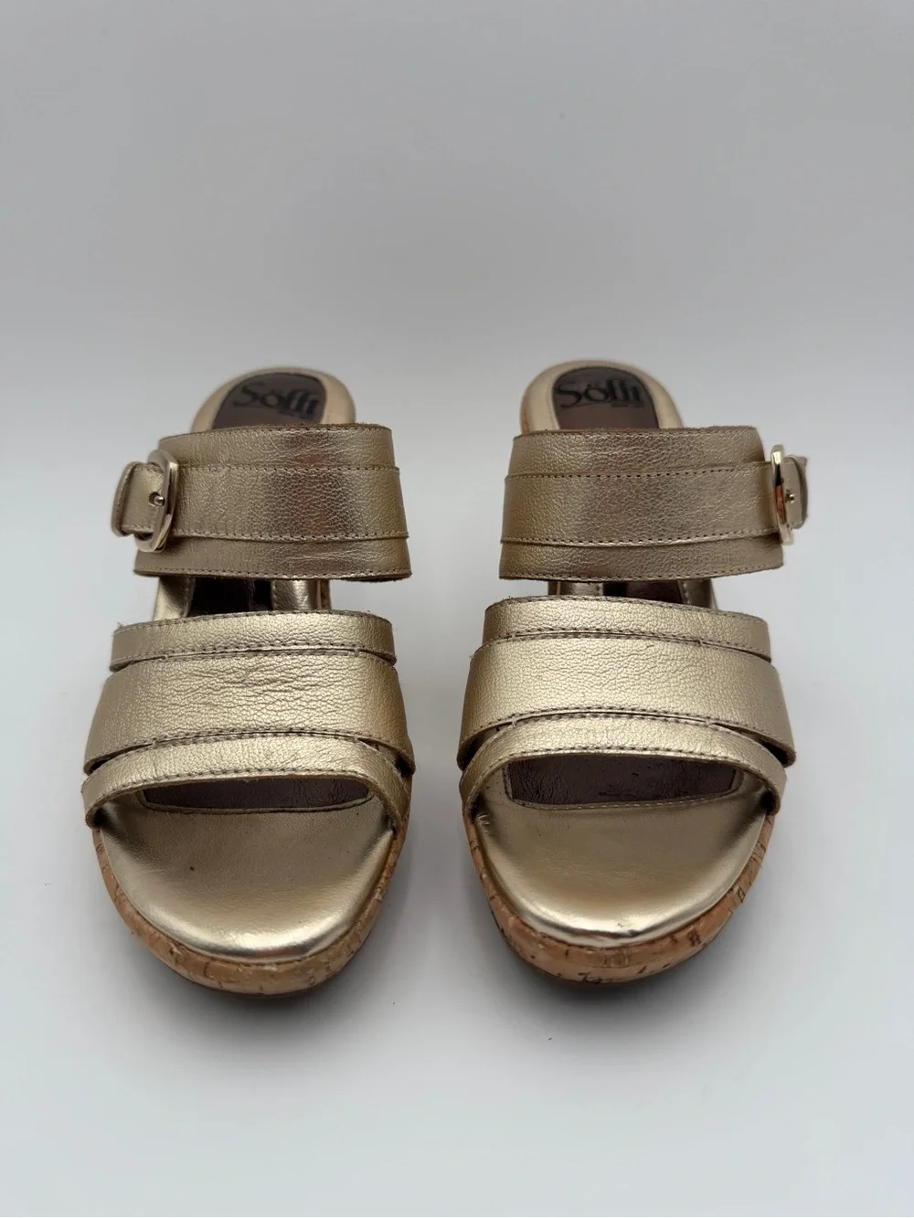 Sofft Metallic Gold Cork Wedge Sandals